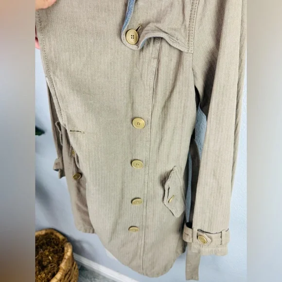 Free People We The Free RuggedDouble Breasted Plaid Linned Tan Trench Coat